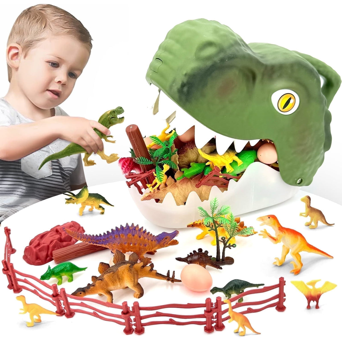 Style-Carry Dinosaur Toys for Kids 3-6 Years, 54Pcs Dinosaurs Figures&Trees&Fence, Dino Toy Gift for Toddler Boys Girls Ages 3 4 5